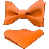 Adam Young Men's Self Tie Bow Tie with Pocket Squares Made of Sami-Glossy Satin Bowtie for Tuxedo Faux Silk
