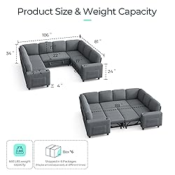LINSY HOME Sectional Sleeper Sofa with Pull Out