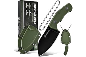 SPITZKANTE P-DA 5.5" Neck Knife with Sheath, 2.8" 5Cr14MoV Stainless Steel Blade, Mini EDC Fixed Blade Knives with Sheath for Men, Green