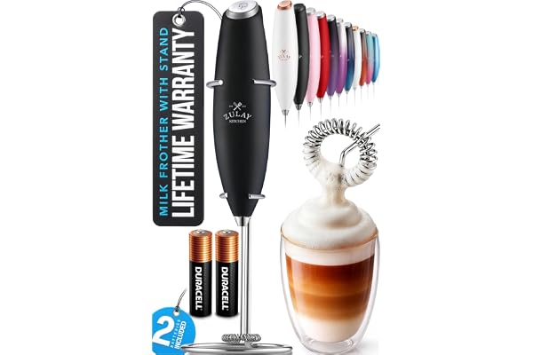 Zulay Kitchen Powerful Milk Frother Wand - Ultra Fast Handheld Drink Mixer - Electric Whisk Foam Maker for Coffee, Lattes, Ca