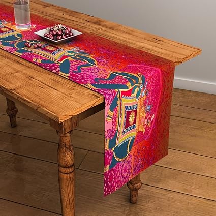 Sej By Nisha Gupta Sej Abstract Orange Hd Digital Premium 12 By 47 Inches Table Runner