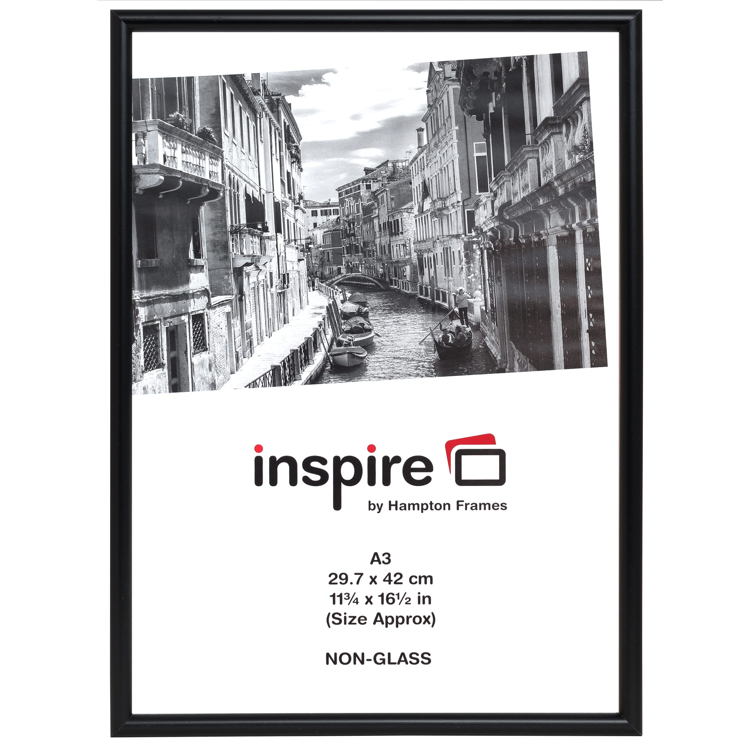 Hampton Frames GLENWOOD Pine Poster Certificate Photo Frame Acrylic (Non Glass) Black A3 (30x42cm) GLEA3BKP