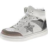 KENSIE GIRL Glittery High Top Sneakers for Kids - Starry Star Sneaker Lace Up Shoes Casual Footwear - White Silver Pink (Sizes Little Kid - Big Kid)