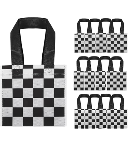 JasperKino 10 Pcs Checkered RRF12 Racing Treat Bags Race Car Party Favors Bag Handles Black White Checkered Racing Flag Candy Bags Goodie Race Car Th - View #4