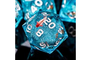 ARUOHHA Liquid Core DND Dice Set, 7pcs Resin Sharp Edged Dice for Dungeons and Dragons, Handmade RPG Dice, Koi Fish Ocean Themed Polyhedral D&D Dice Blue Role Playing Dice Set D20 D12 D10 D8 D6 D4