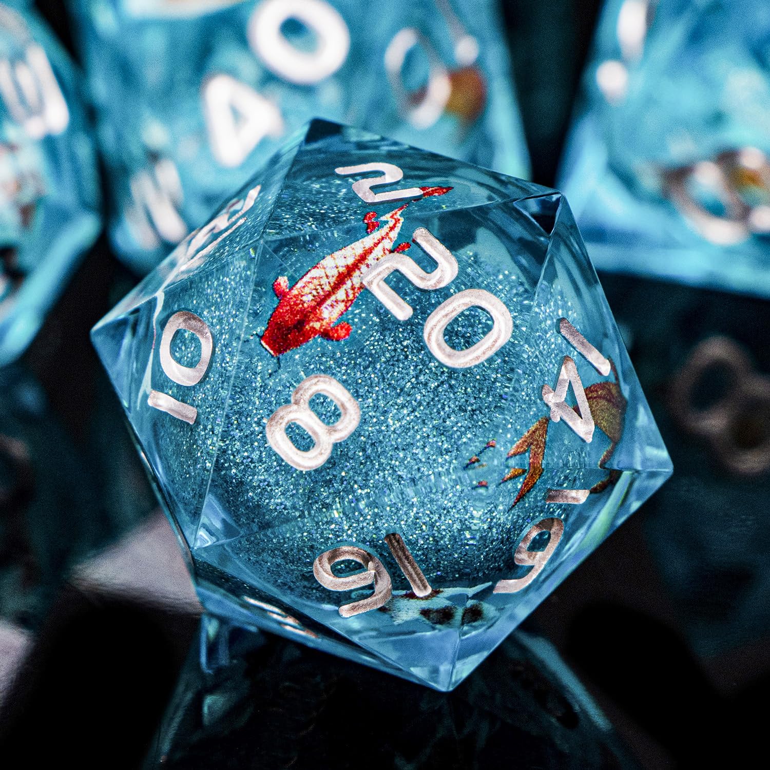 ARUOHHA Liquid Core DND Dice Set, 7pcs Resin Blue Sharp Edged Dragons Dice Compatible with D&D Role Playing Games, Handmade RPG Koi Fish Dungeons Polyhedral D and D Dice Set D20 D12 D10 D8 D6 D4 — image 1