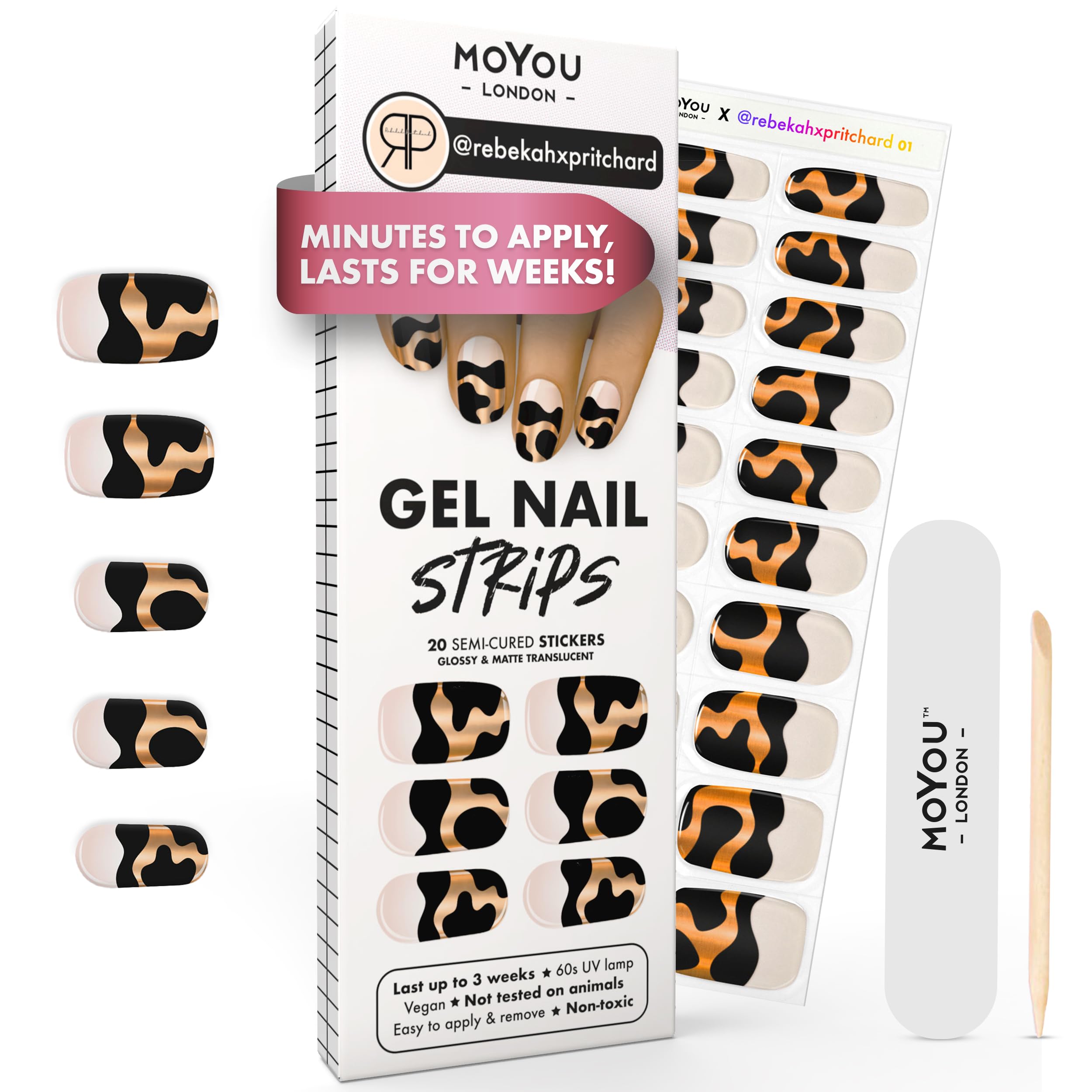 MOYOU LONDON Semi Cured Gel Nail Strips - 20 Pcs. Waterproof Gel Nail Wraps, Cures in Sunlight or UV/LED Lamp, Lasts Up to 2+ Weeks, Stretchable, Easy to Apply & Remove, Vegan & Cruelty-Free — image 1