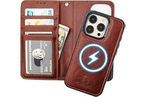 Bocasal for iPhone 15 Pro Wallet Case Compatible with MagSafe Wireless Charging, RFID Blocking Magnetic Leather Case with Card Slots Holder Kickstand Detachable Wrist Strap 6.1 Inch (Brown)