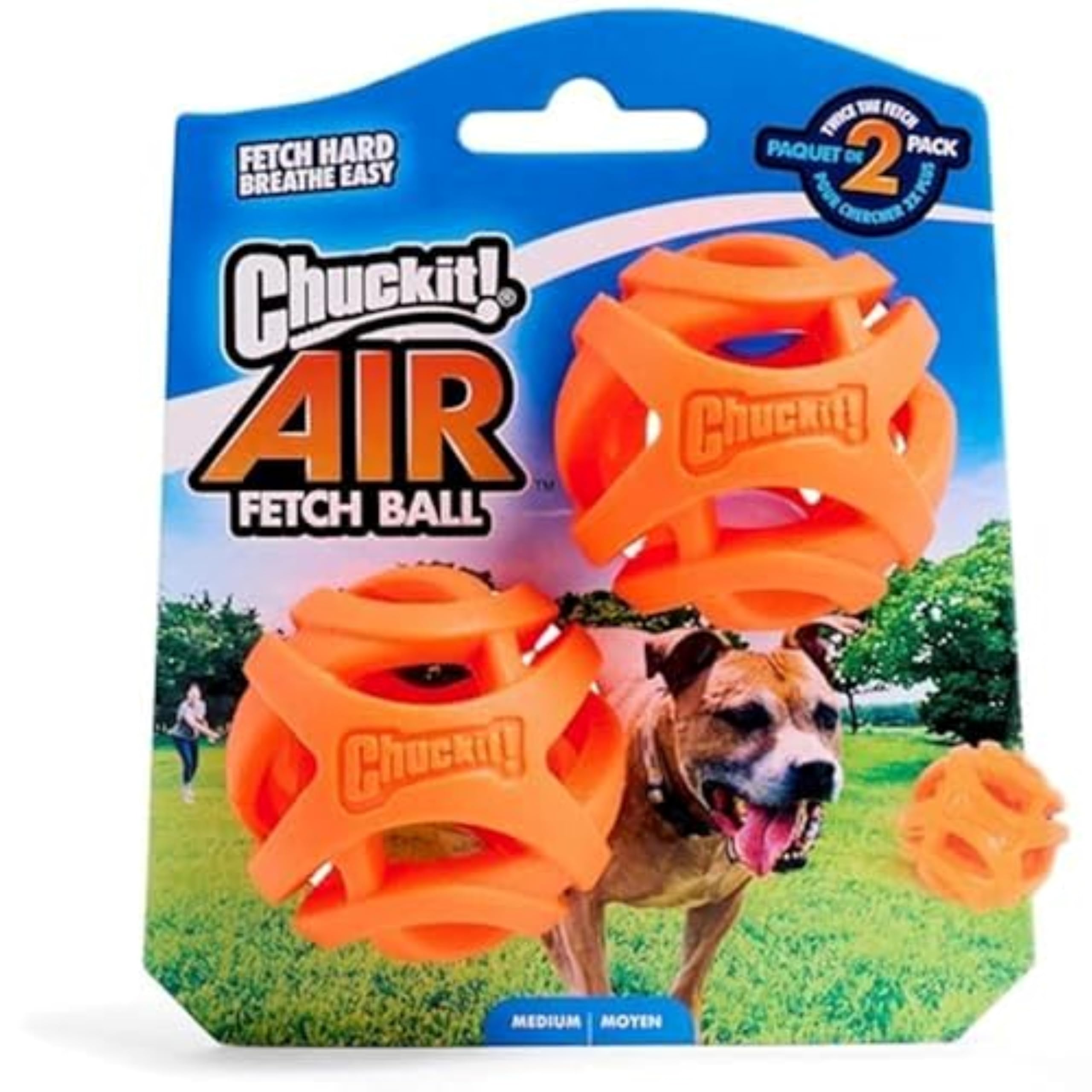 Chuckit! Air Fetch Ball – Durable Rubber Dog Toy, Lightweight Exercise Fetch Ball, Compatible with Launcher, Medium, 6.5 cm (Pack of 2)