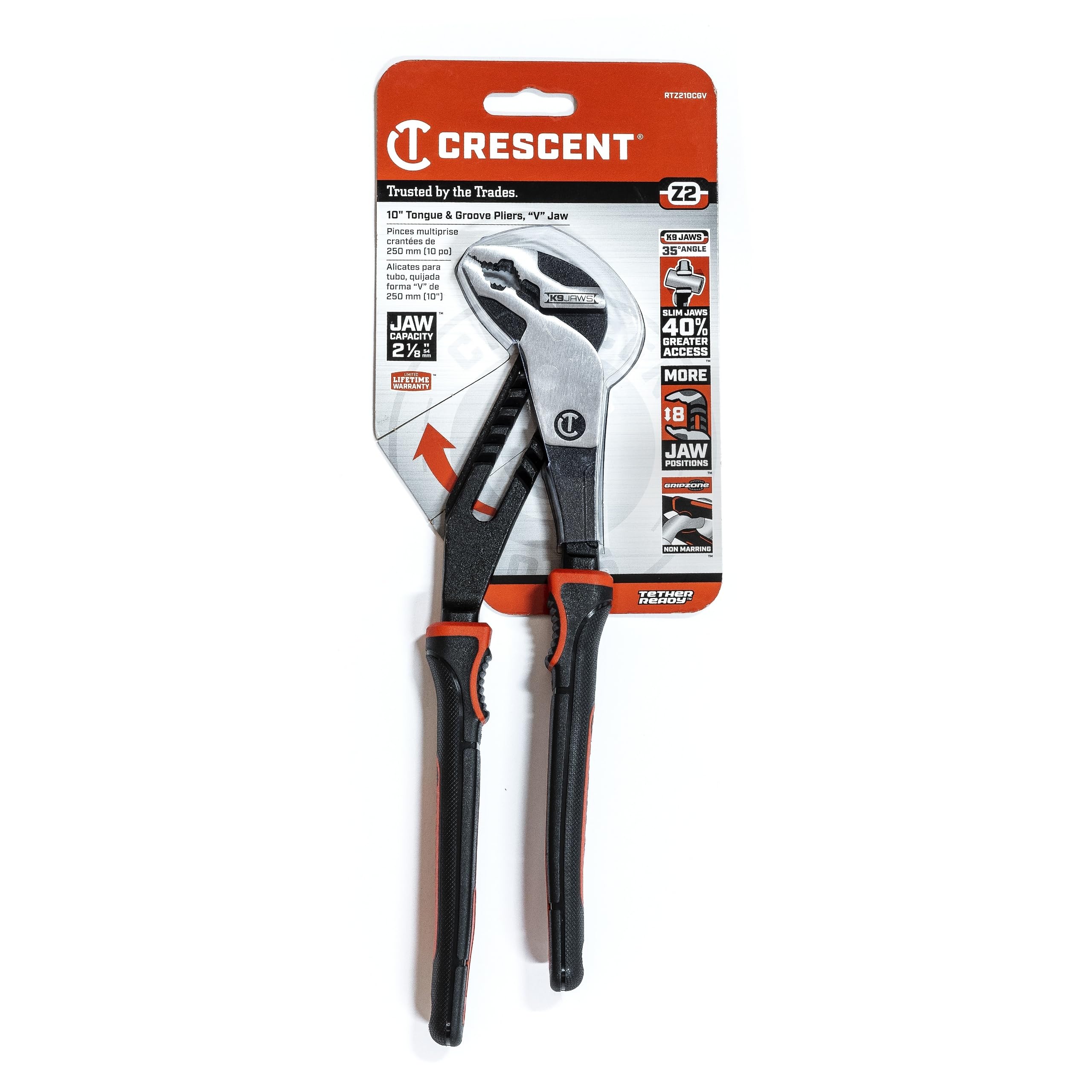 CRESCENT - Plier, 10", V Jaw, T&G, Cushion Grip (RTZ210CGV)