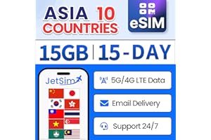 eSIM Asia (15 Days) – 15GB High-Speed Data Fast Setup with QR Code, No Shipping or SIM Card Needed, Instant Connectivity in 1