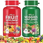 Ruduwu Fruit and Veggies Supplement Ingredients Natural – 90 Fruit and 90 Veggie Capsules - Fresh Superfood Formula with Vitamins and Minerals, Supports Energy Levels