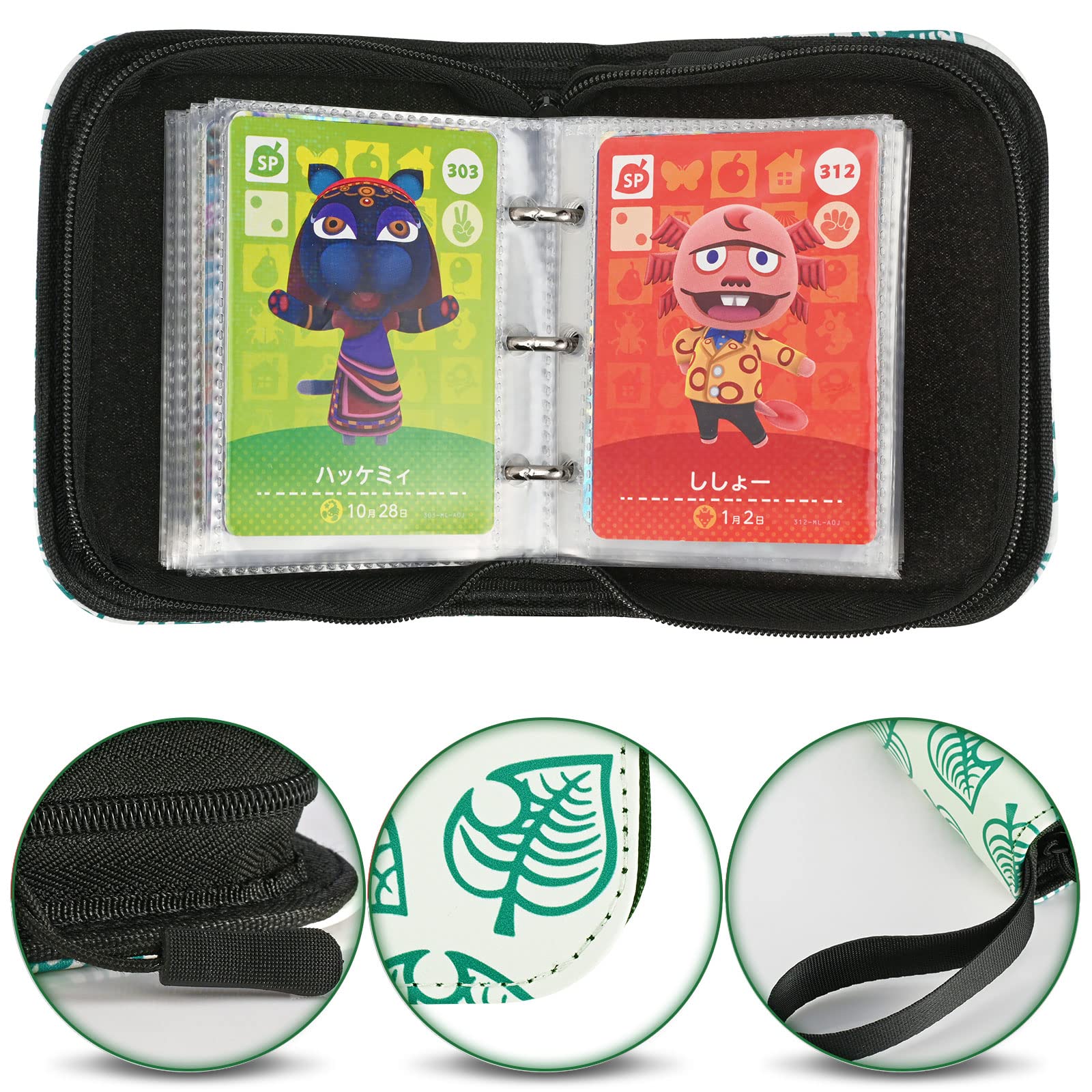 80 Pockets Binder Holder for Animal Crossing Amiibo Cards, Fits 80 Pcs 2.5 x 3.8-Inches Cards with 40 Removable Sleeves (Leaf, Full-Size Binder)