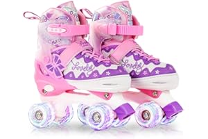 HYKID 4 Size Adjustable Roller Skates with Luminous Light Up Wheels,Safe for Girls Boys Kids Toddler, Trimmable Insole Included