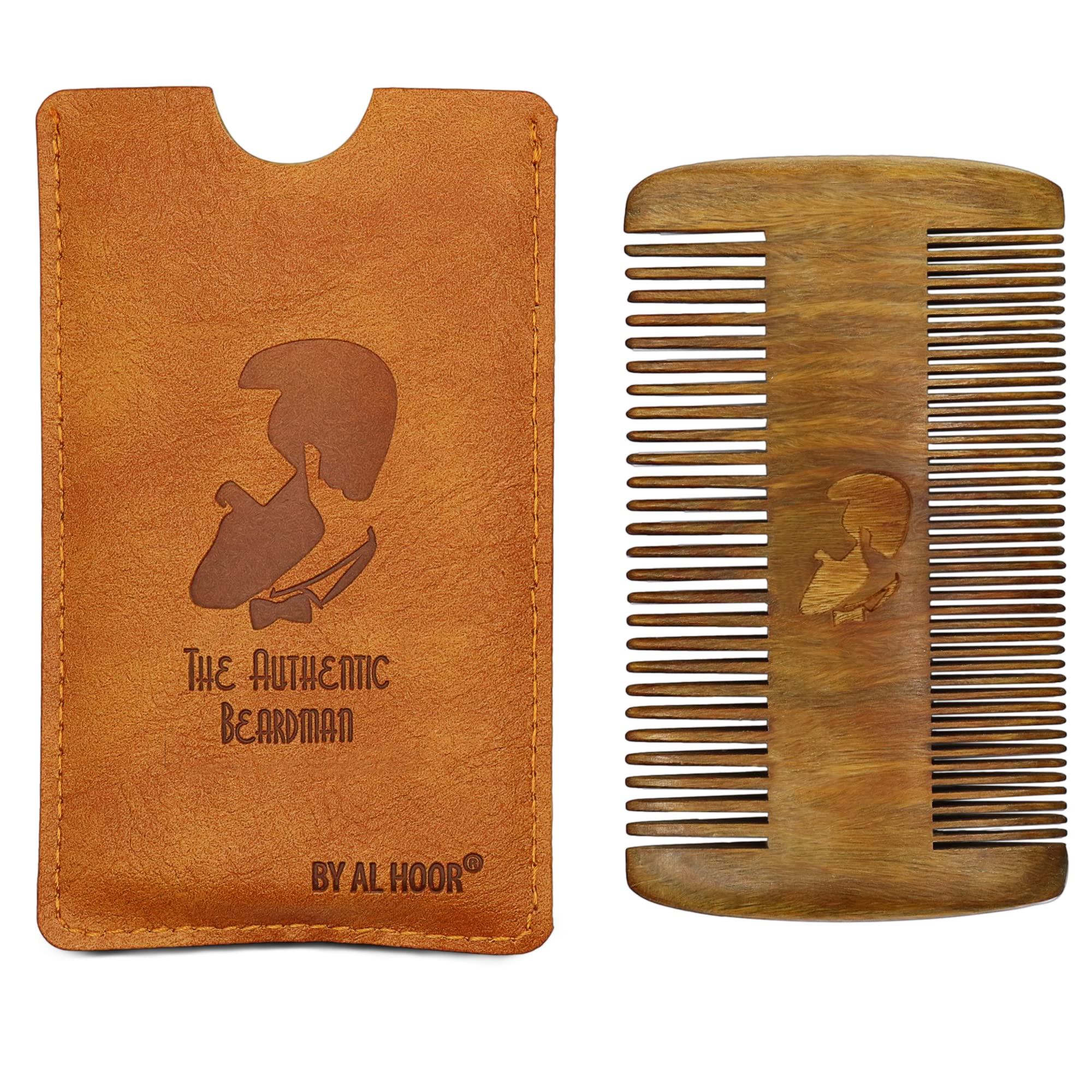 Genuine Natural Sandalwood Beard and Moustache Comb For Men - Free Leather Pouch - Non-Static Smooth And Elegant Combing