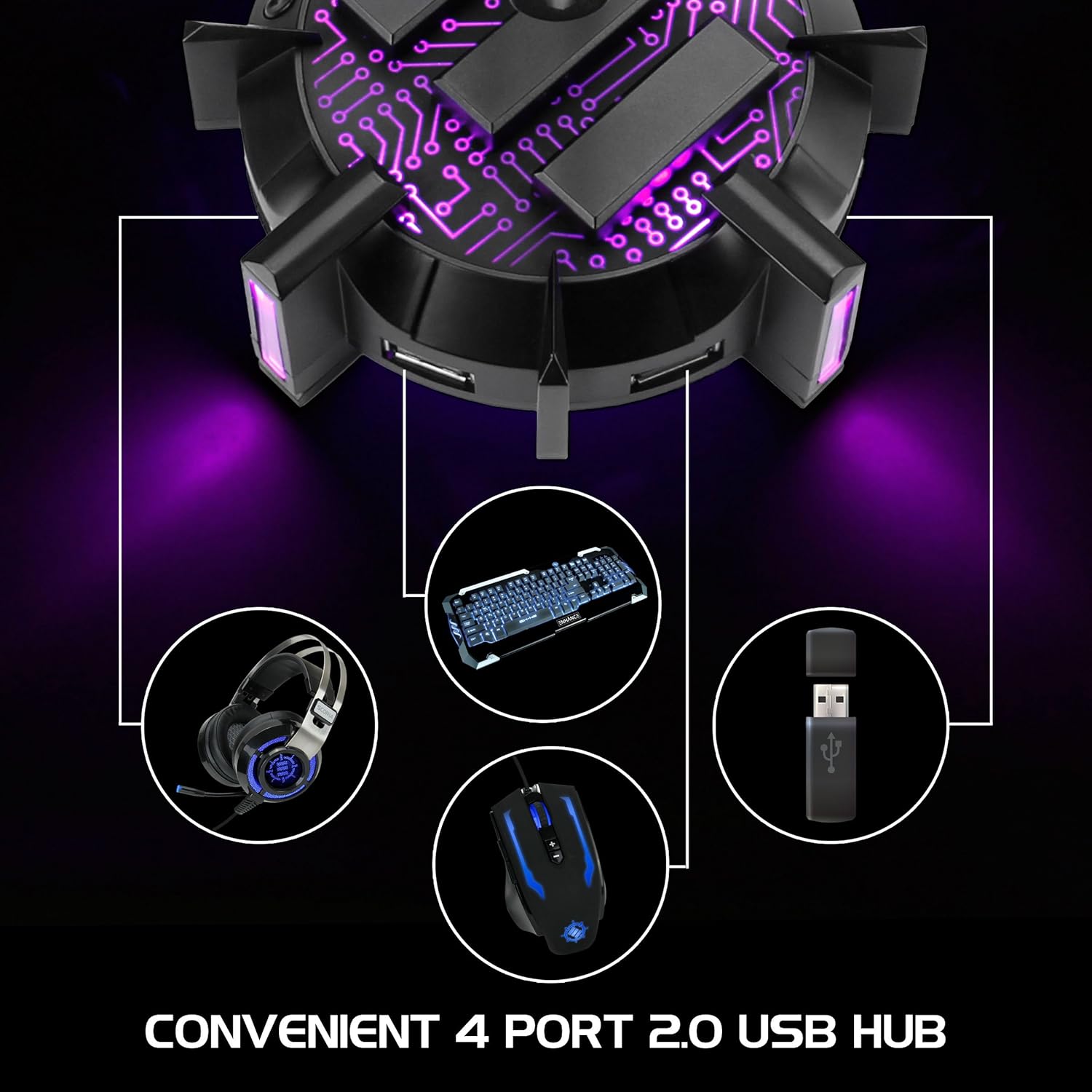ENHANCE Pro Gaming Mouse Bungee Cable Holder with 4 Port USB Hub - 7 LED Color Modes with RGB Lighting - Wire & Cord Management Support for Improved Accuracy, Stabilized Design for Esports: Computers & Accessories