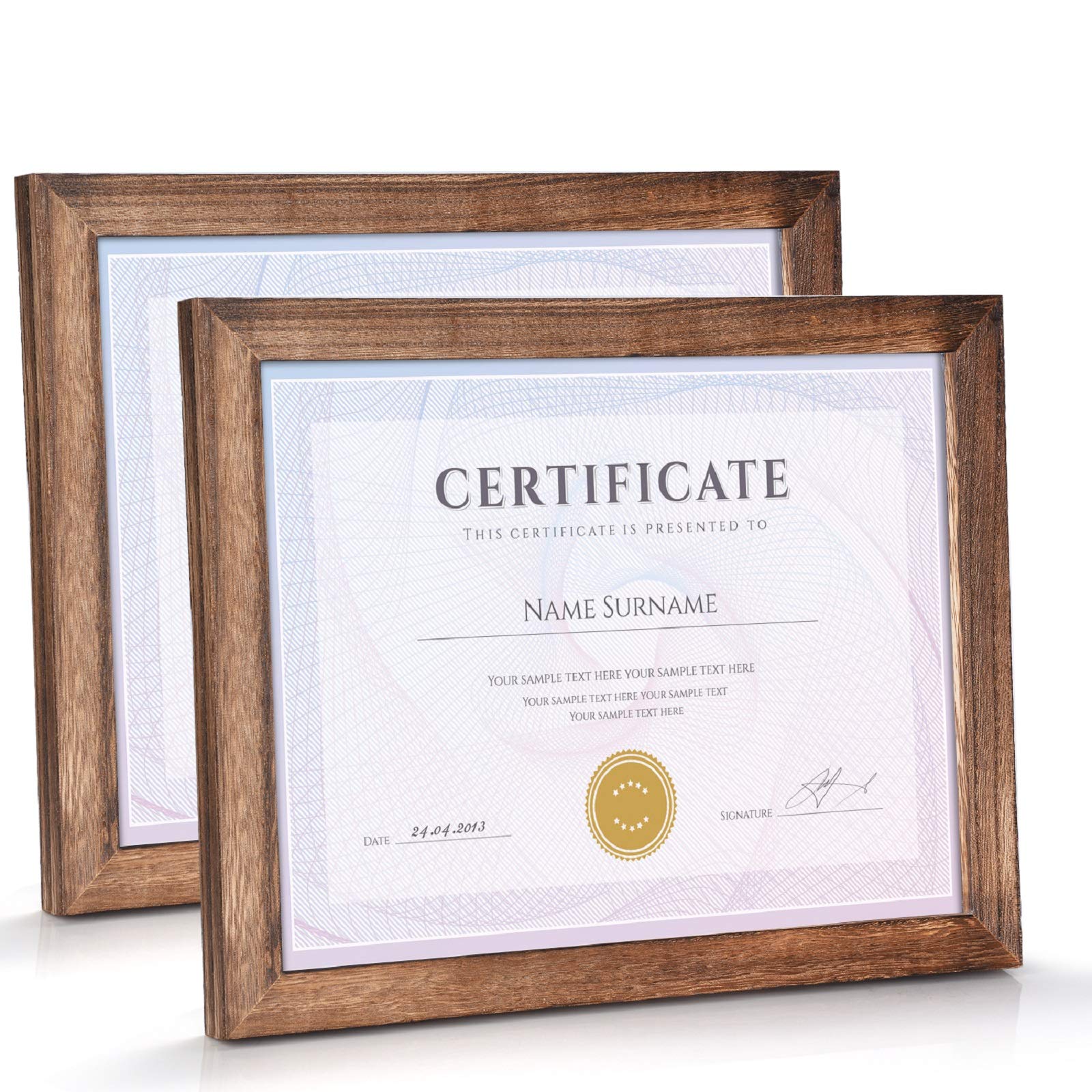 Photo 1 of Emfogo Certificate Frames 8.5 x 11 Picture Frames Diploma Frame with Stand Rustic Wood Document Frame with High Definition Glass for Wall or Tabletop Display Set of 2 Carbonized Black