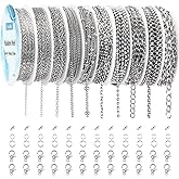 Ecoofor Necklace Chains for Jewelry Making, 78.7 Feet 10 Rolls Stainless Steel Jewelry Chains for DIY Necklace Bracelet Jewelry Making with Stainless Steel Jump Rings/Lobster Clasps/Connectors