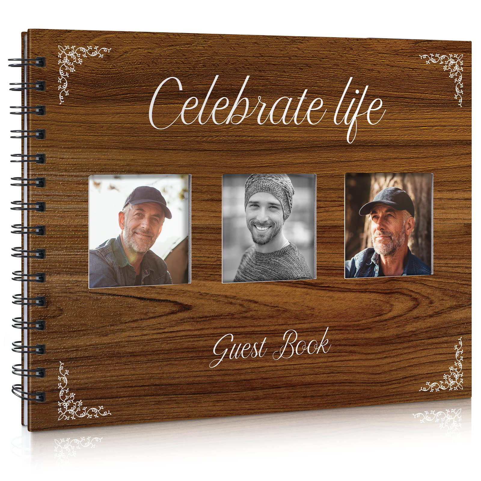 Photo 1 of Kathfly Funeral Guest Books with Picture Pocket for Memorial Service Celebration of Life Memory Book for Funeral for Address Name, 48 Pages/ 96 Sheets, 11 x 8.5 Inch(Wood Grain)