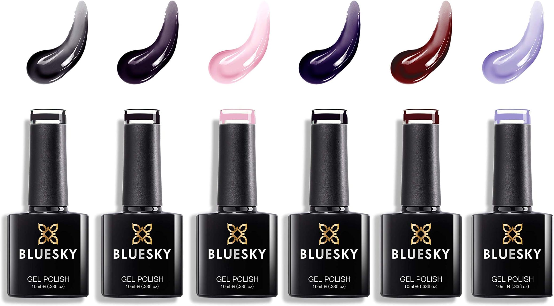 Bluesky Lucky Set of 6 Gel/UV Nail Polishes: Lucky Set 18, 6 x 10 ml, Black, Purple, Pink (Requires Drying Under UV or LED Lamp)
