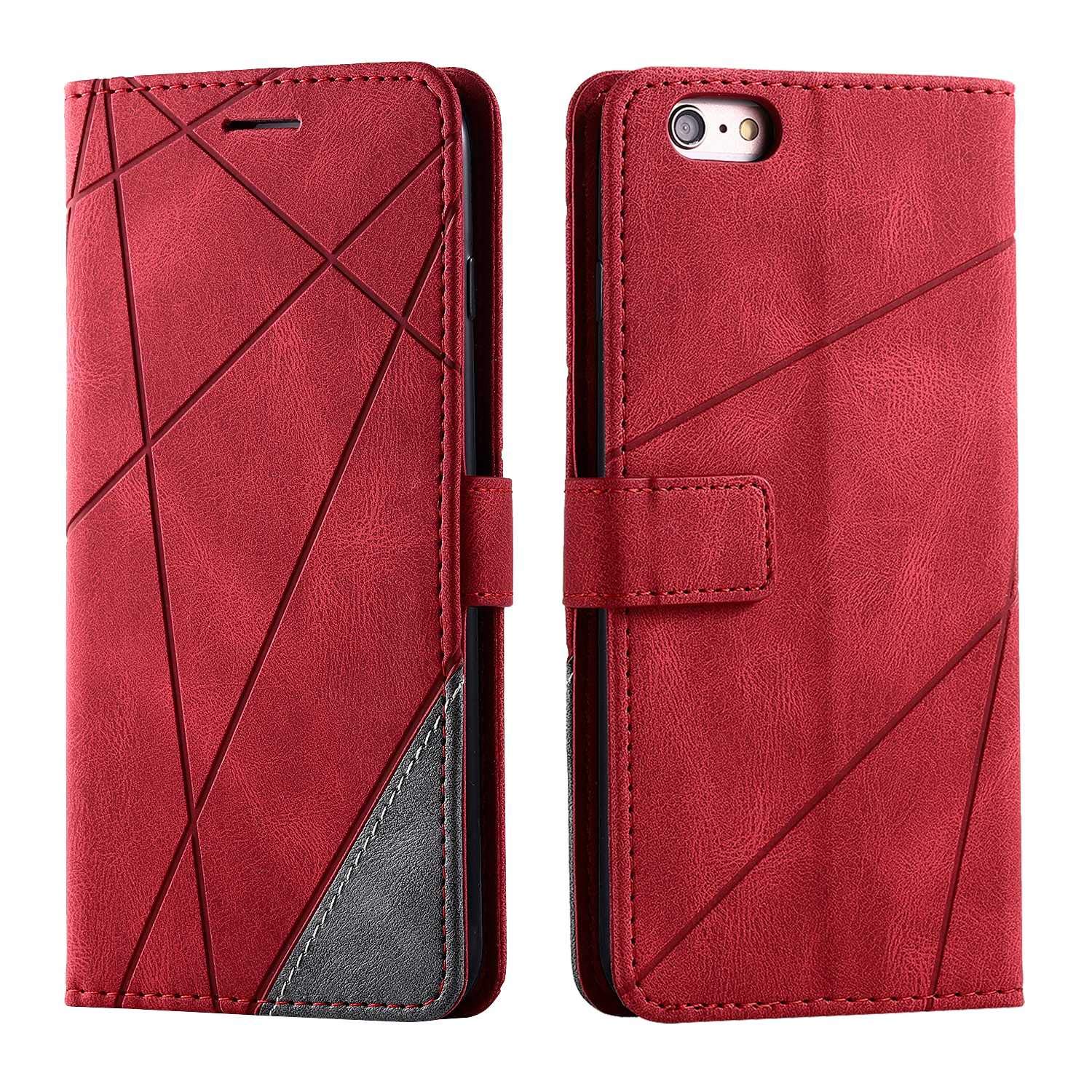 SONWO Case for iPhone 6S Plus/iPhone 6 Plus Case, Premium Leather Flip Wallet Case Magnetic Closure Card Slots Kickstand Phone Case for iPhone 6S Plus/iPhone 6 Plus, Red