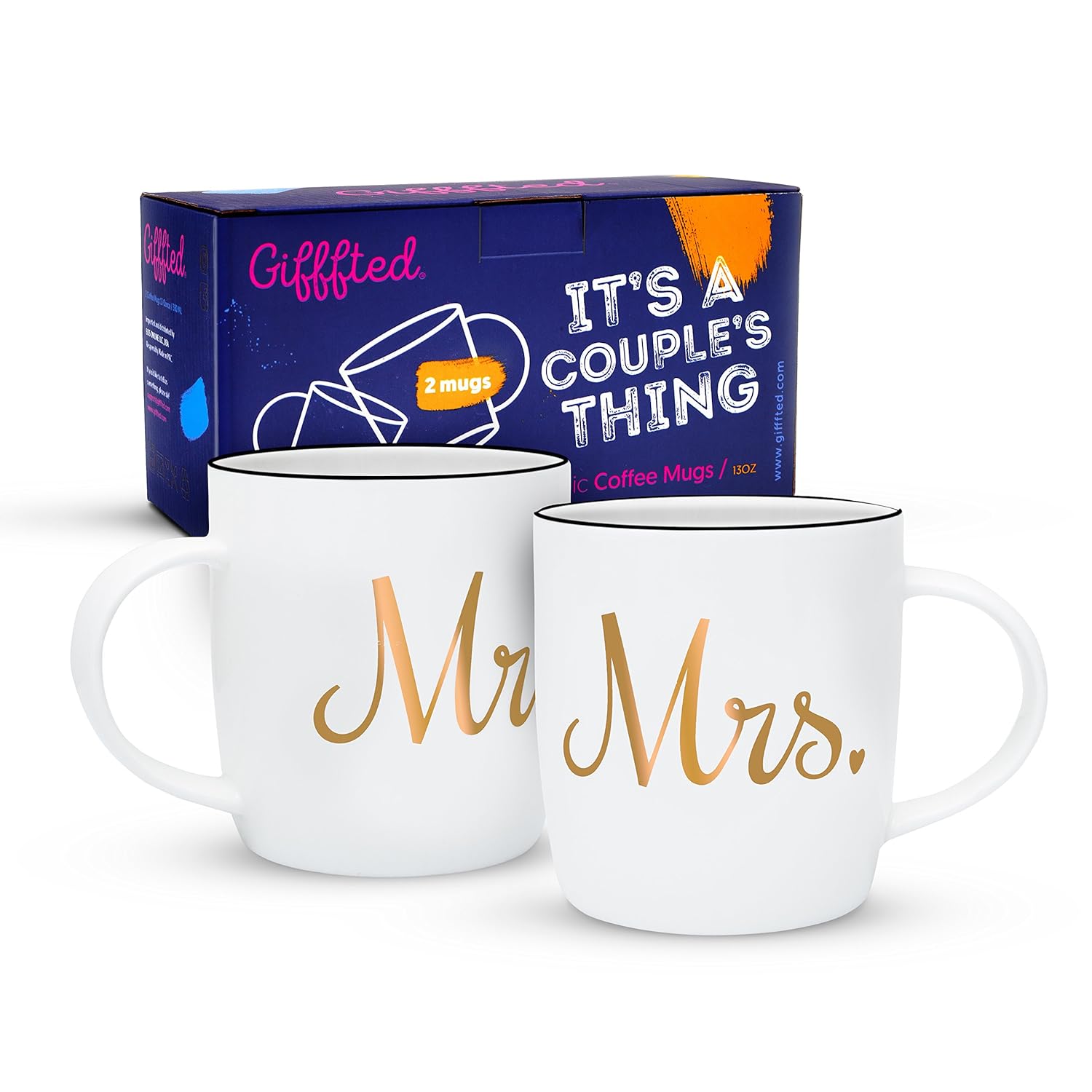 Gifffted Mr and Mrs Coffee Mugs Set, Funny His and Hers Couple Marriage Wedding Year Anniversary Gifts, Engagement Gift Ideas For Newlywed Engaged Couples Unique, Parents Presents Day, 2 Cups Set V2
