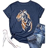 Tiger Shirt for Women Vintage Animal Graphic Tees Casual Short Sleeve Crewneck T-Shirt Summer Loose Fit Tops