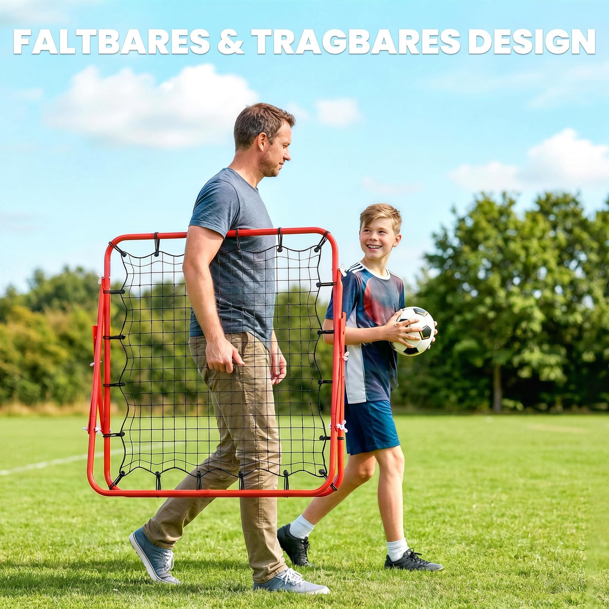 HOMCOM Rebounder für Fußball, 84 x 84 cm Fussball Rebounder mit stufenlos verstellbarem Winkel, Kickback Rückprallwand Fußballtor für Jugendliche Schuss-, Pass- und Ballannahmetraining Rot 5