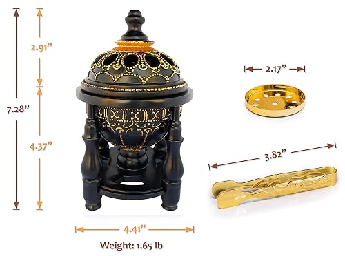 AM Charcoal Incense Burner - Luxury Bakhoor & Frankincense Burner, Hand-Painted Chalice With Tongs (Brown) - View #4