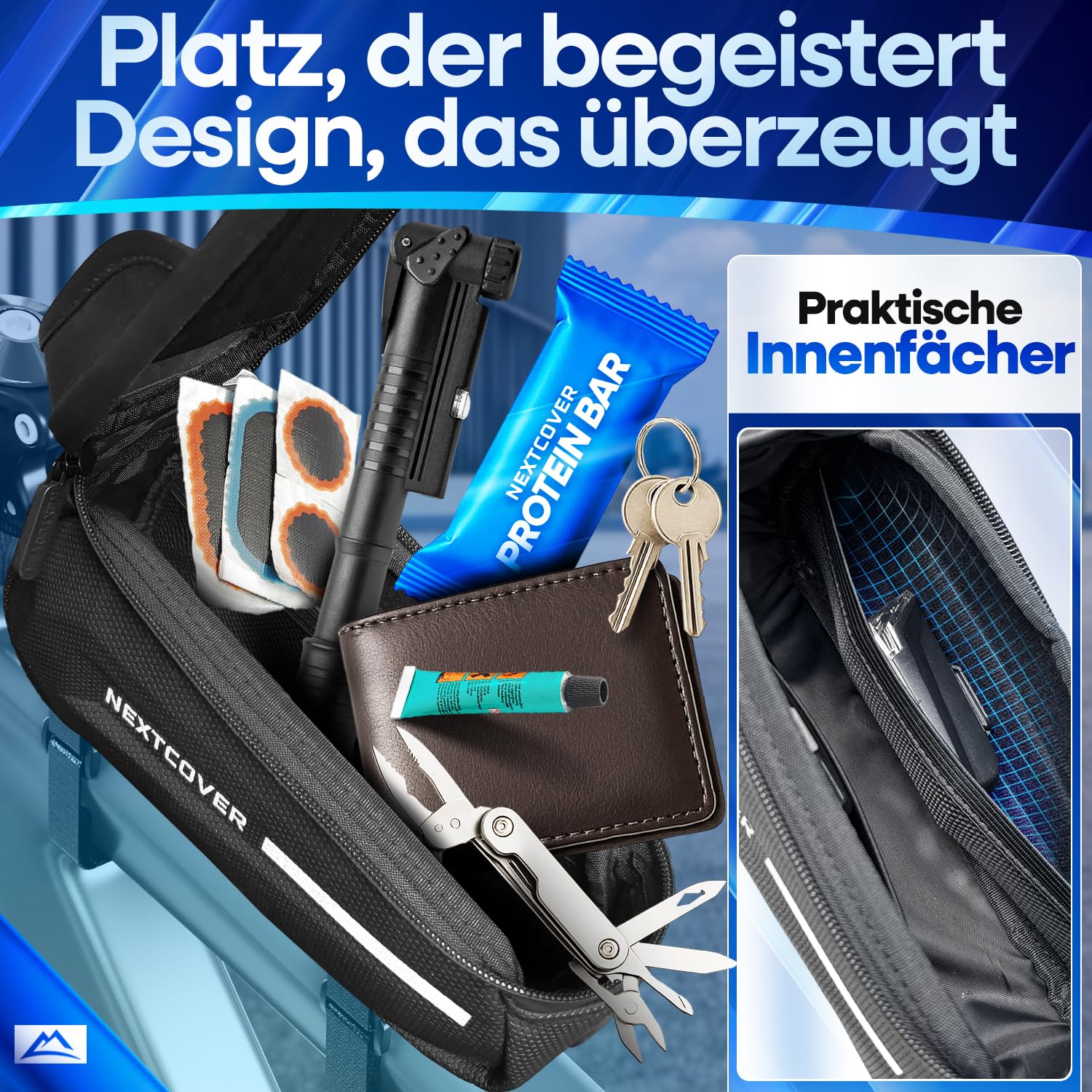 Nextcover® Rahmentasche Fahrrad mit Handytasche I Fahrrad Rahmentasche mit Touchscreen I Fahrradtasche Rahmen Wasserdicht, Oberrohrtasche Bikepacking - Ideal für E-Bike, MTB, Gravelbike, Rennrad 5