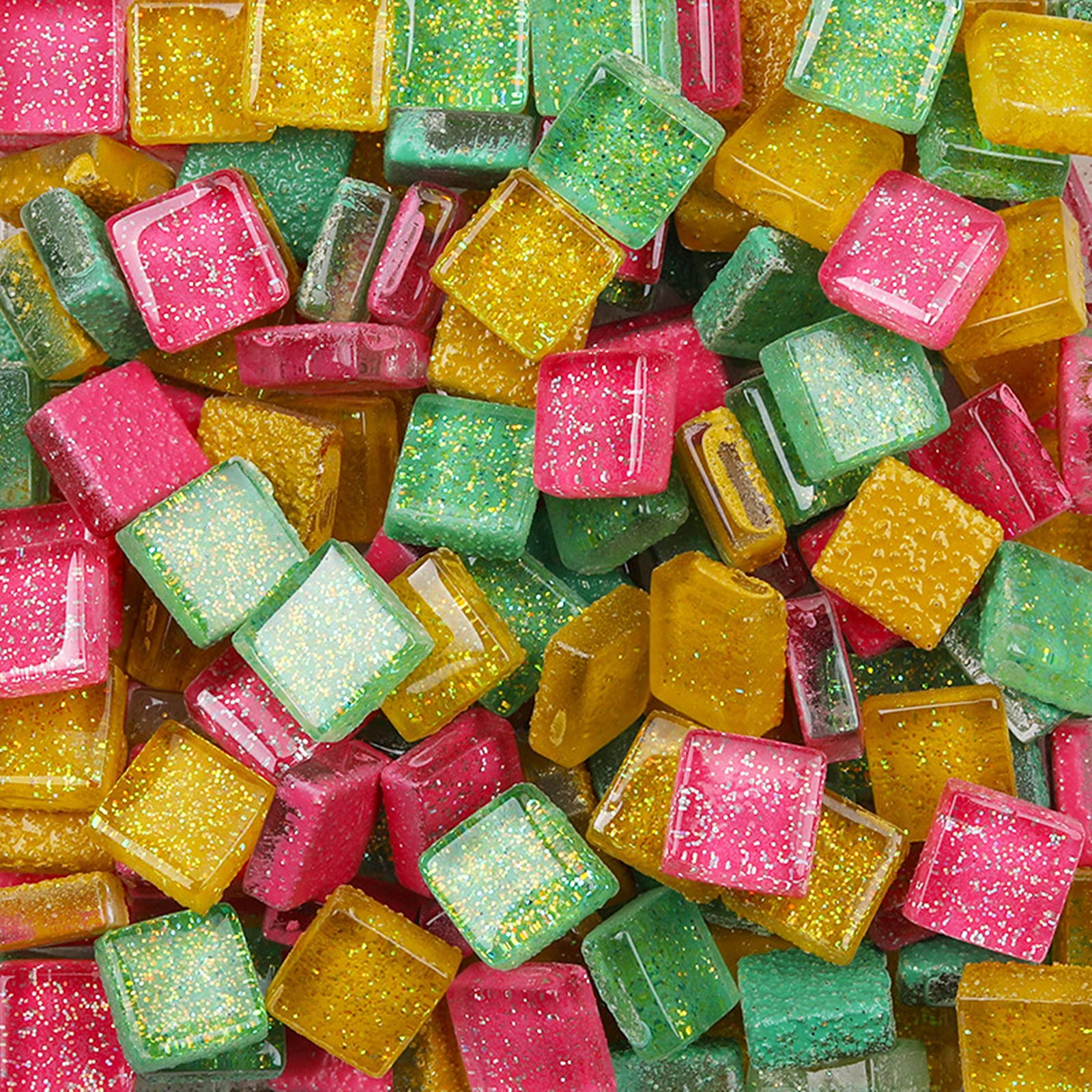 Mixed Color Glass Mosaic Tiles Square Glitter Crystal Mosaic Stones Glass Pieces for Art Craft Decoration 200g,1x1cm(Candy)