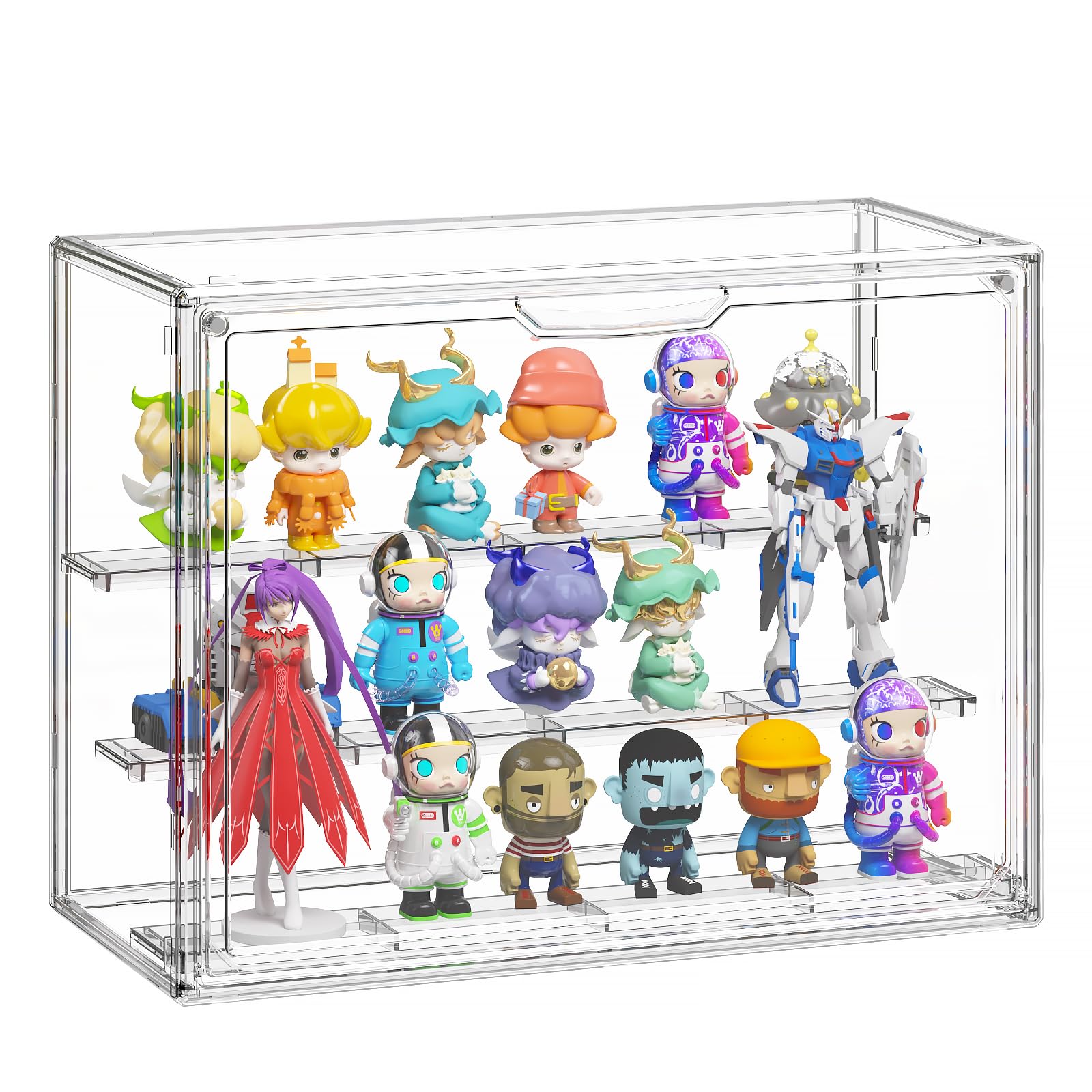 Photo 1 of Henyol Clear Acrylic Display Case for Collectibles, 3 Tier Adjustable Figure Display Case with Magnetic Door, Stackable Acrylic Storage Box Cabinet Organizer for Display(Large Size)