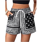 SHENHE Women's Summer Boho Paisley Print Shorts Drawstring High Waist Beach Vacation Shorts