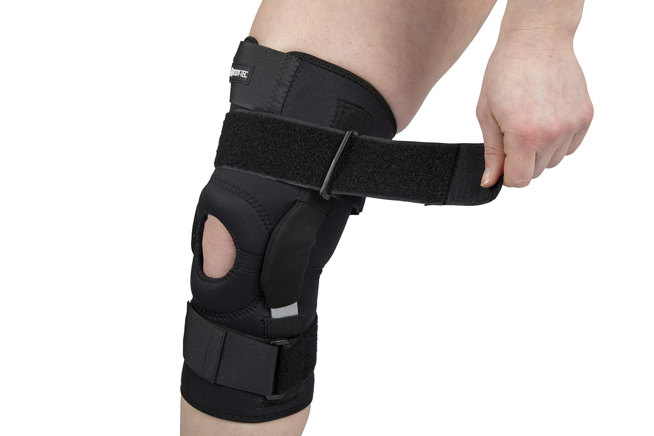 Body-Tec Hinged Adjustable Neoprene Knee Support Brace with Unique Multi Strap Design and Open Patella (Large 42.5-46cm)