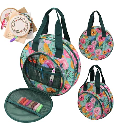 Sac à Ouvrage Pour Broderie Et Tricot - Toile Robuste, 37x30x14,5 Cm - Multi-compartiments Avec Bandes élastiques