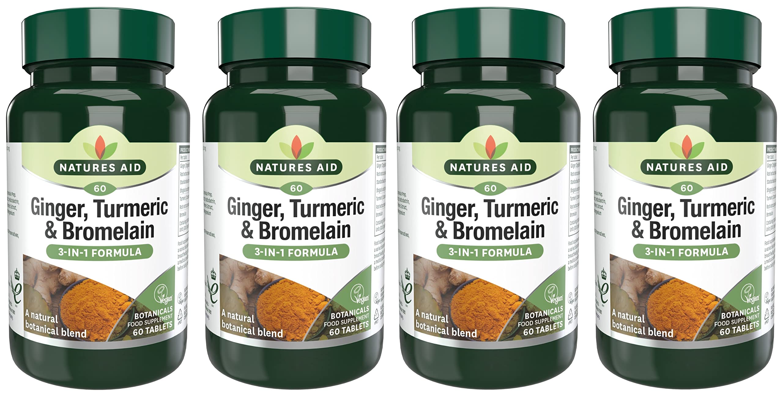 Natures Aid Ginger, Turmeric & Bromelain 60 Tabs (Pack of 4)