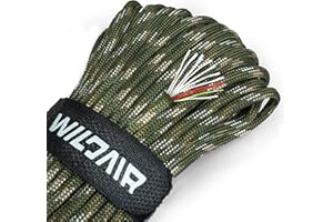 WILDAIR Paracord Survival Paracord Parachute Fire Cord Survival Ropes 4-in-1 5/32" Diameter U.S. Military Type III with Integ