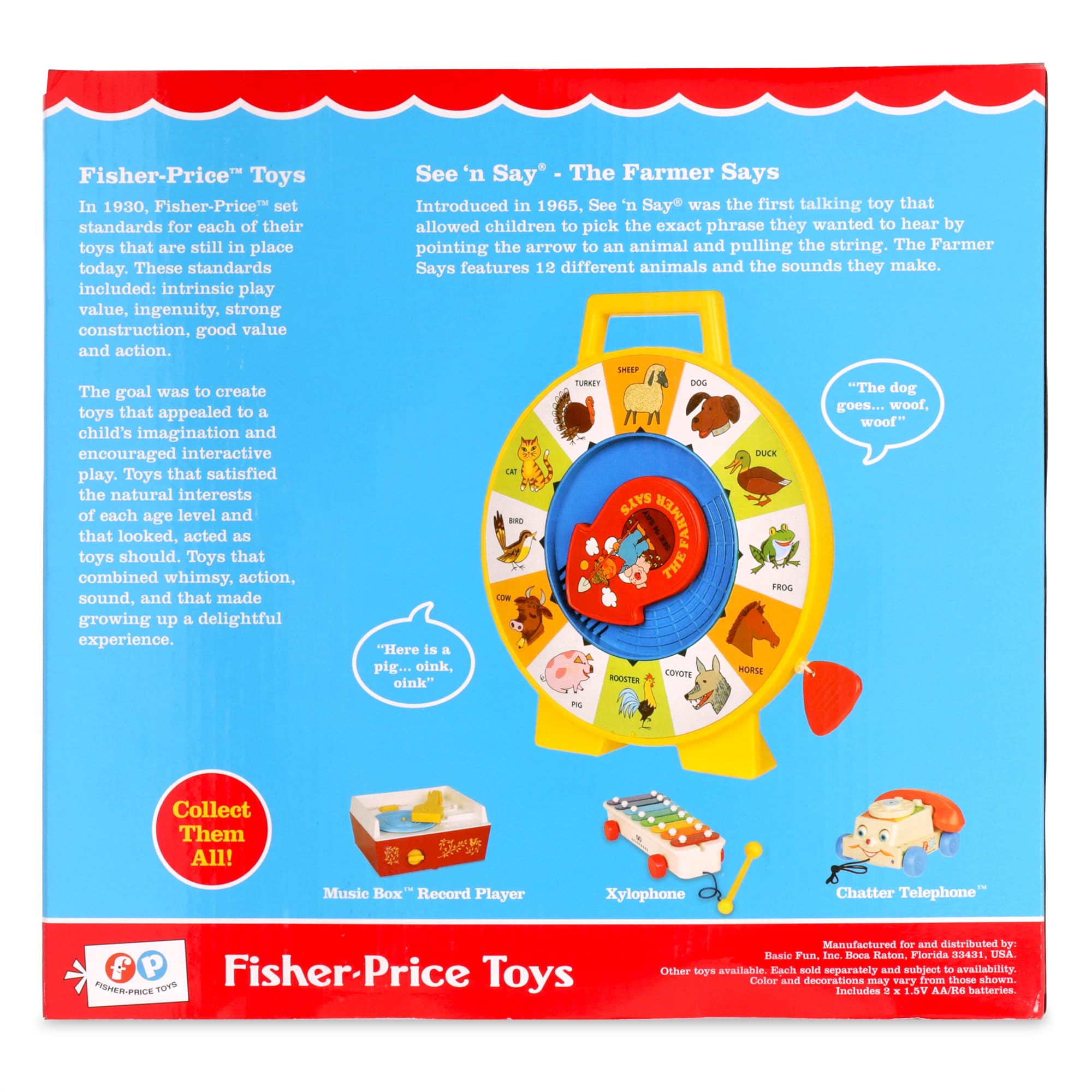 Fisher Price Classics - Farmer Says See 'n Say - Vintage Learning Toy, Sounds and Animals, Interactive Retro Game for Kids, Girls, Boys, Baby, Preschoolers, Toddlers, Unisex Ages 18 Months +