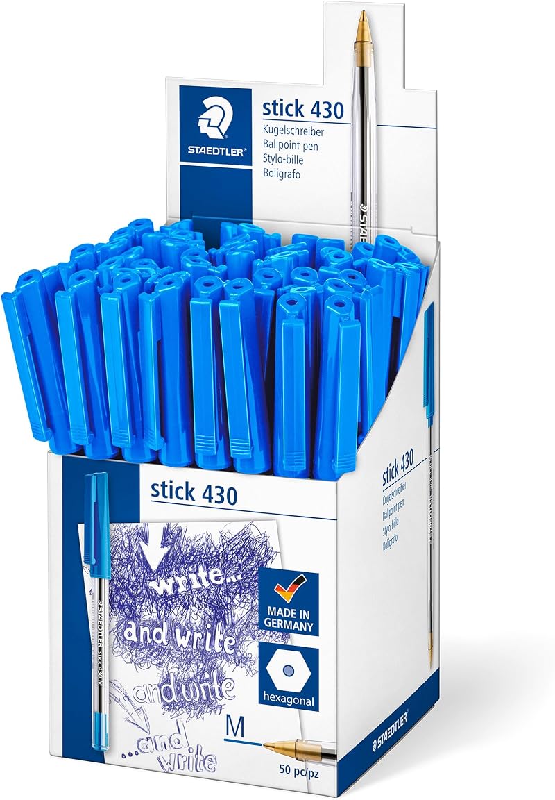 Staedtler Stick 430 M-3CP5 Ballpoint Pen Medium Blue Box of 50