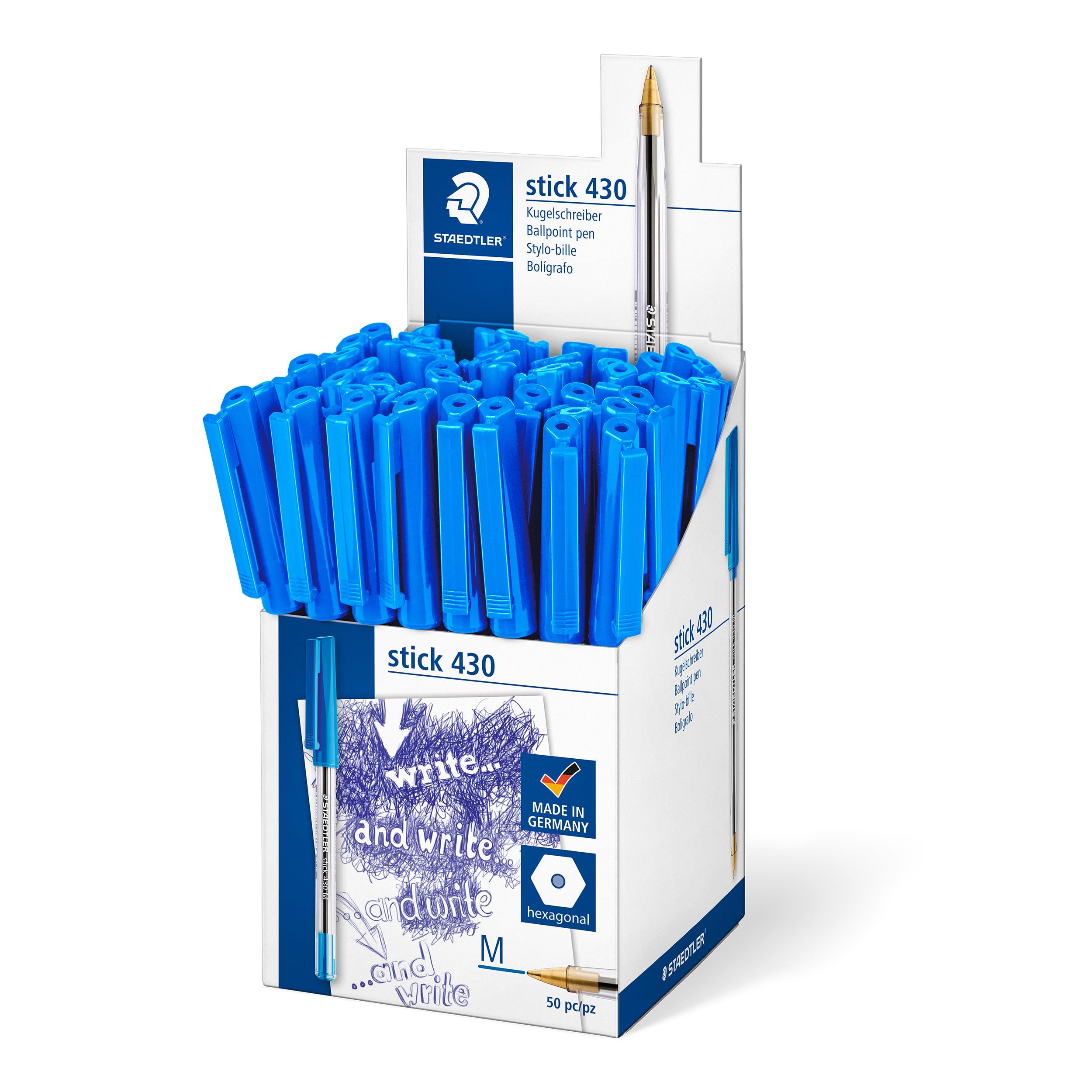 STAEDTLER Stick 430 M-3CP5 Ballpoint Pen Medium - Blue (Box of 50)