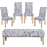 FORCHEER Dining Room Chair Covers Set of 4 with 1 PC Bench Cover Stretch Washable Printed Chair Slipcover for Parsons Removable Chair Protector（Printed Color 21）