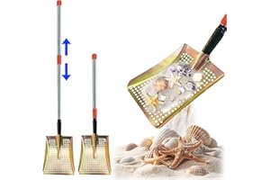 DESUNQIN 55'' Digger Sifter Shovel, Heavy Duty Metal Treasure Shovel Sand Sifter, Adjustable Length Sifting Sand Shovel for The Beach Chicken Coop Farm Goat Stall, Sand Poop Cleaning