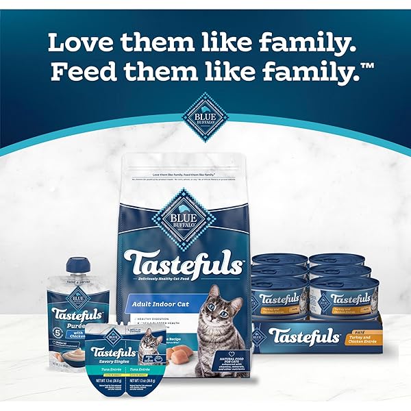 BLUE BUFFALO TASTEFULS NATURAL PATE WET CAT FOOD VARIETY PACK, CHICKEN, TURKEY & CHICKEN AND OCEAN FISH & TUNA 5.5-OZ CANS (24 COUNT – 8 OF EACH)