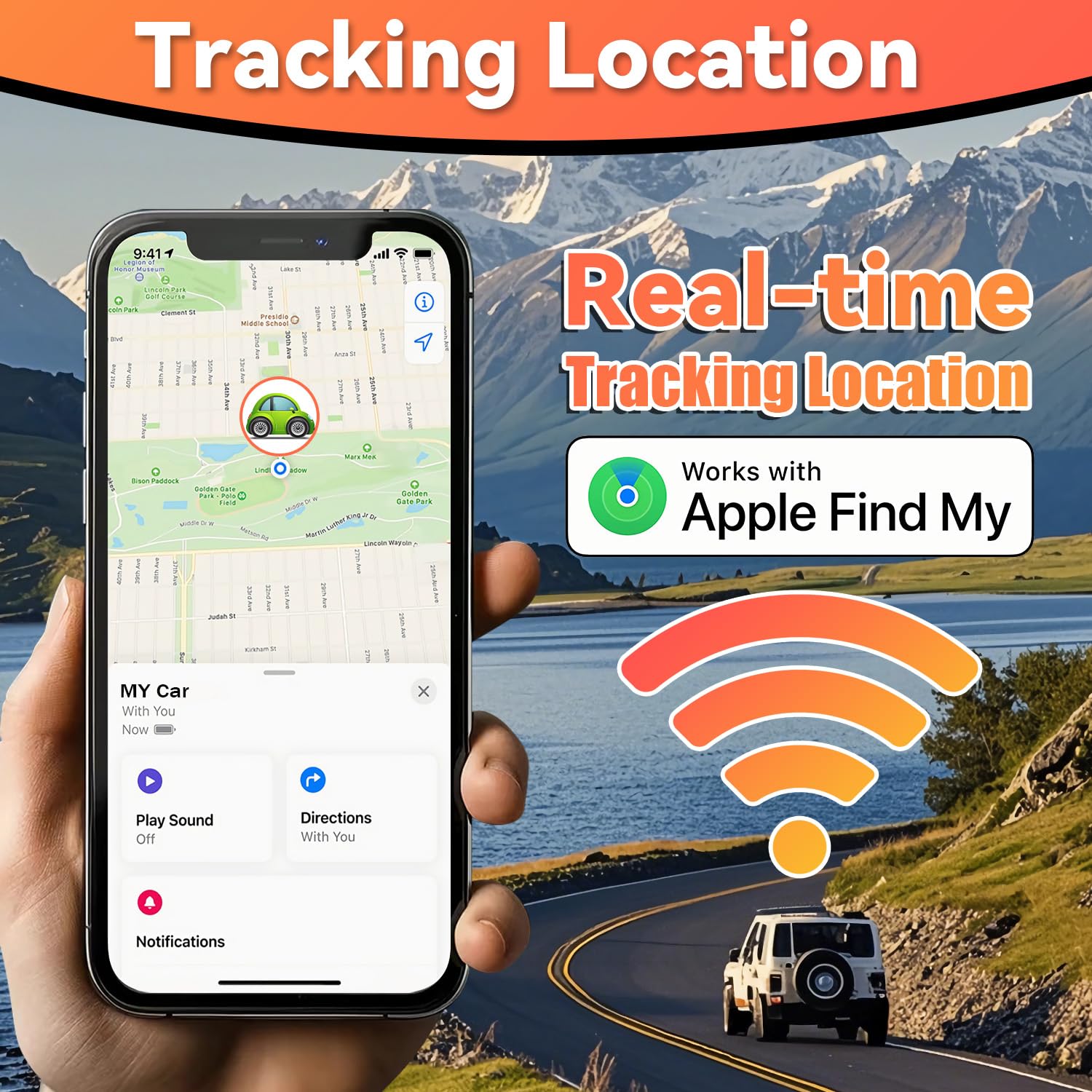 Mini GPS Vehicle Tracker - Real-Time Magnetic Tracking Device with Weatherproof Case, No Monthly Fees, Compatible with Apple Find My (iOS Only) - Ultimate Hidden Car Tracker for Global Coverage