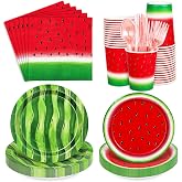 FYSUIMU Watermelon Party Supplies Kit Summer One in a Melon Tableware Set Disposable Paper Plates Cups Napkins Forks Knives Spoons for 25 Guests Birthday Baby Shower