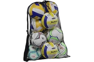 Rudmox Heavy Duty Mesh Ball Bag, Drawstring Sport Equipment Storage Bag for Basketball, Soccer, Sports Beach and Swimming Gears with Adjustable Shoulder Strap Outdoor Organizer