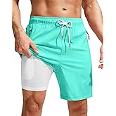 Viodia Men's Swim Trunks with Compression Liner Quick Dry Board Shorts Swimsuit Swimwear for Men with Zipper Pockets