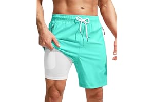 Viodia Men's Swim Trunks with Compression Liner Quick Dry Board Shorts Swimsuit Swimwear for Men with Zipper Pockets