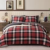 AMBERSPACE Twin XL Comforter Set, Red Plaid Bedding Set 5 Pieces for Boys Girls, Classic Checkered All Season Bed in a Bag for Dorm with Sheets, Pillowcase & Sham