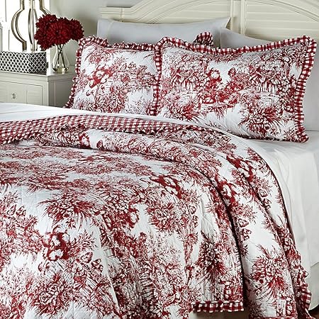 Amazon.com: CLEVER CARRIAGE Red FRENCH TOILE Country FULL/QUEEN QUILT